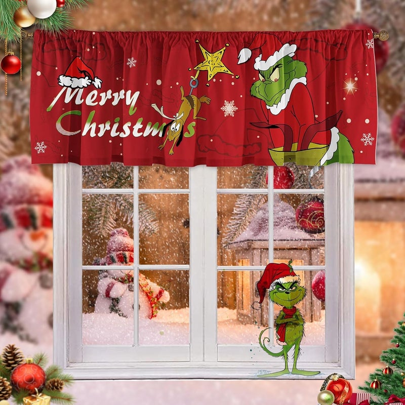 SUNWISHA Christmas Window Curtain Valances Decoration,Suitable for Living Rooms, Bedrooms, 52x18inch for Valance Kitchen Red - Image 1